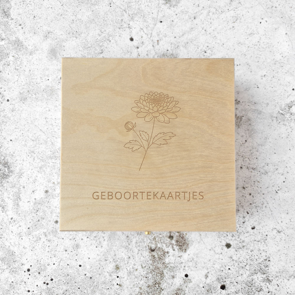 Bewaarkistje - geboortekaartjes - geboortebloem november (chrysant)